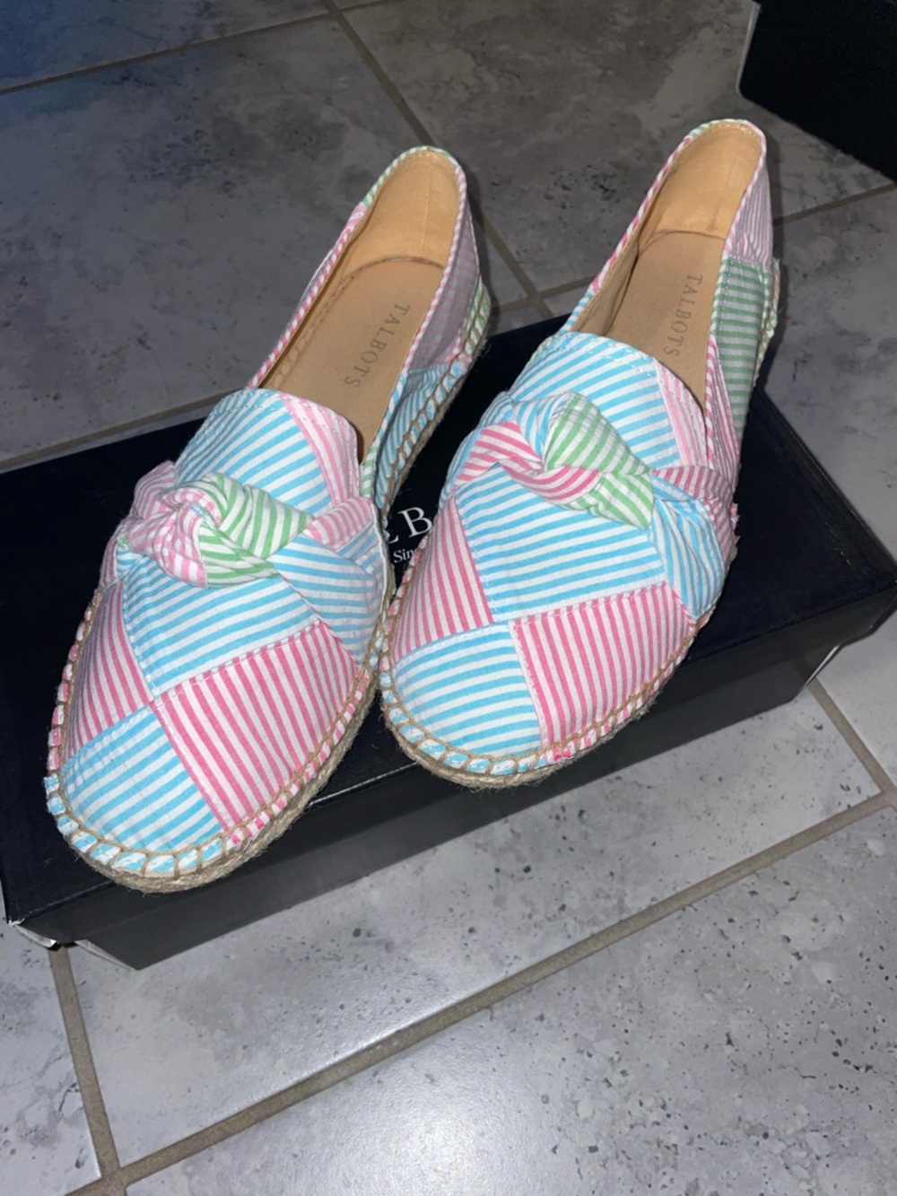 Talbots Pastel Striped Knot Espadrilles - Pink, Blue, Green